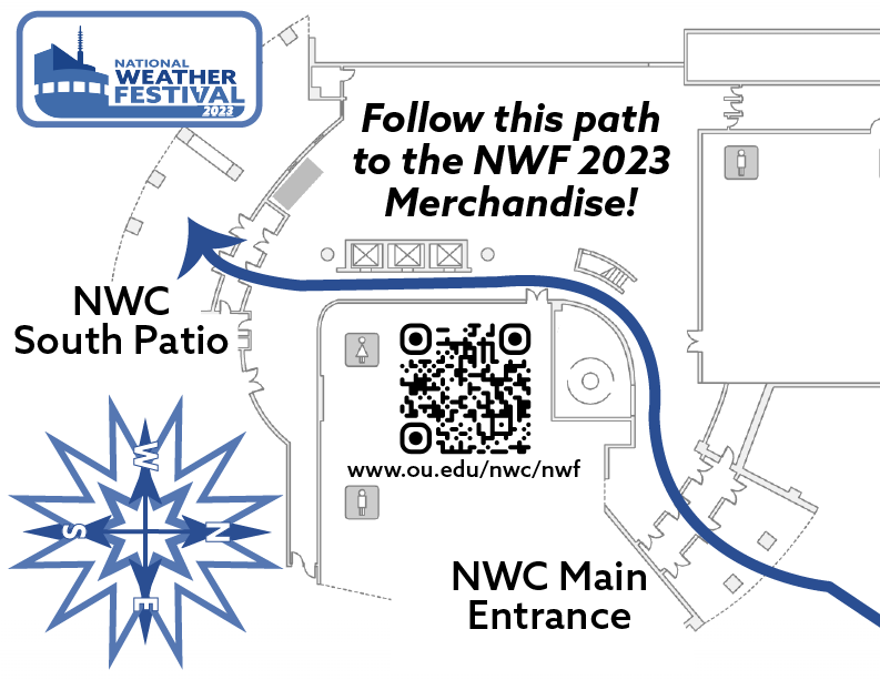 The NWF Merchandise booth is located on the South Patio of the NWC