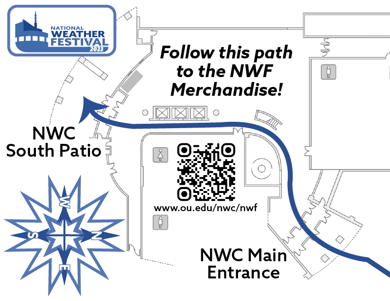 The NWF Merchandise booth is located on the South Patio of the NWC