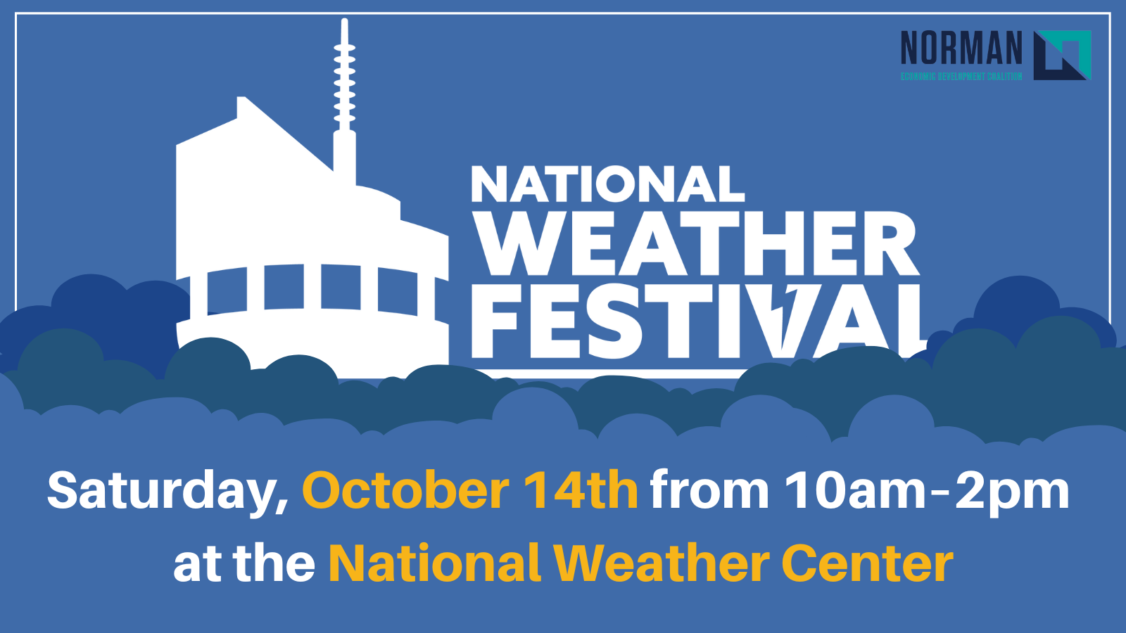 National Weather Festival 2022 | Saturday, October 29 from 10am to 2pm at the National Weather Center. There will be kids activities, food trucks, giveaways, local news stations, and weather baloon launches!