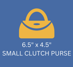 clipart of a small clutch purse. Text: 6.5" x4.5"  SMALL CLUTCH PURSE