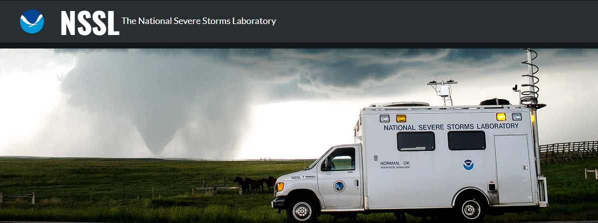 An NSSL vehicle collects data on a severe storm that has spawned at least one tornado on the plain, several miles away. National Severe Storms Laboratory, Norman, OK, NSSL.