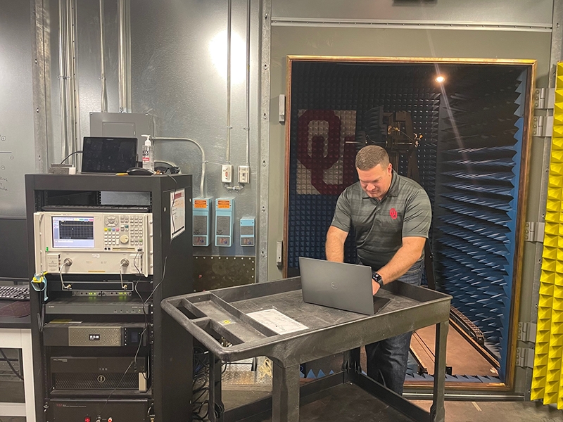 Hiring Our Heroes Corporate Fellow, Hawken Grubbs, developing radar test plans for an upcoming outdoors experiment with the University of Oklahoma Advanced Radar Research Center team.