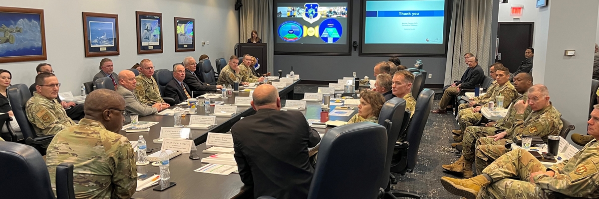 Denny D’Angelo, executive director of the Air Force Sustainment Center at Tinker AFB, responds to the presentation made by Katerina Tsetsura, Ph.D.