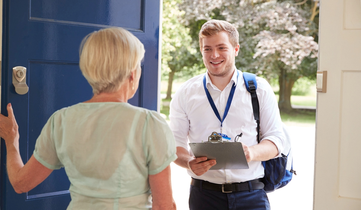 social worker arrive at a home to interview clients