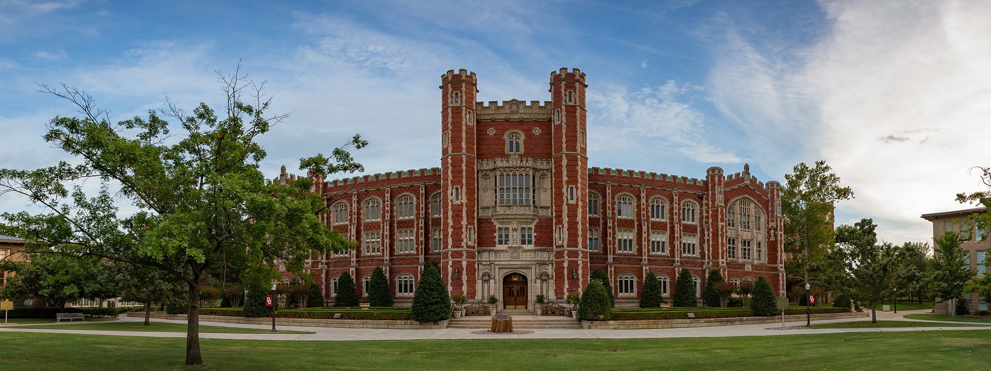 Evans Hall with a blue sky behind it