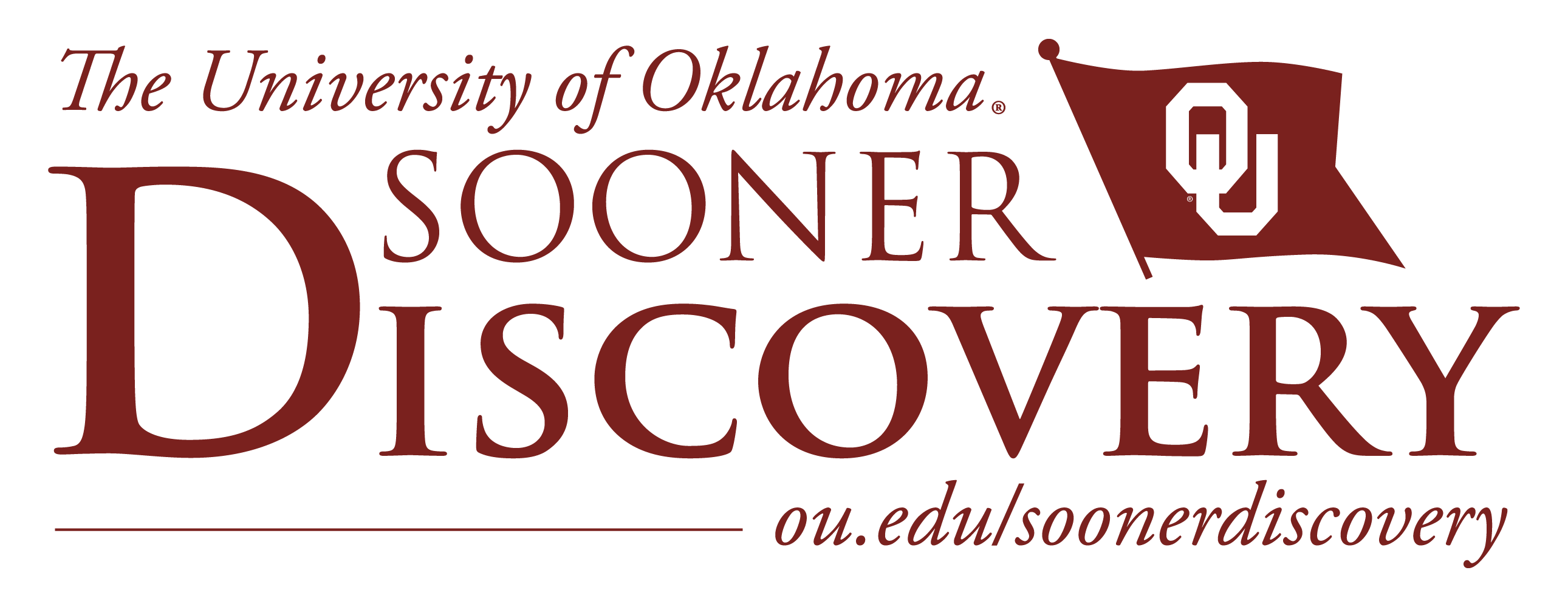 The University of Oklahoma, Sooner Discovery, OU flag, ou.edu/soonersdiscovery website wordmark.