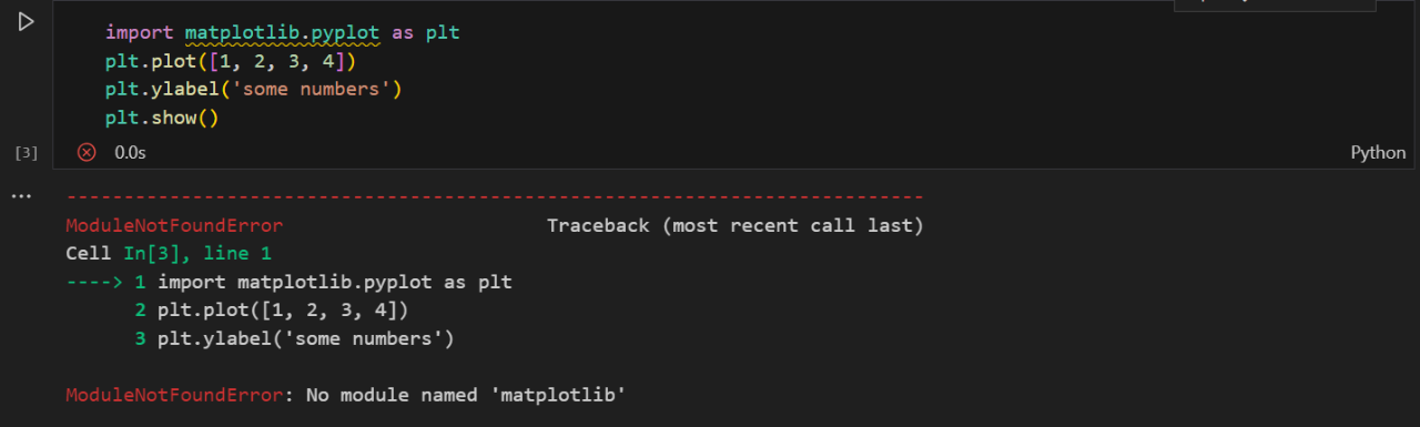 visual studio code python jupiter notebook error module not found