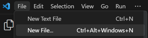 visual studio code python file menu new file