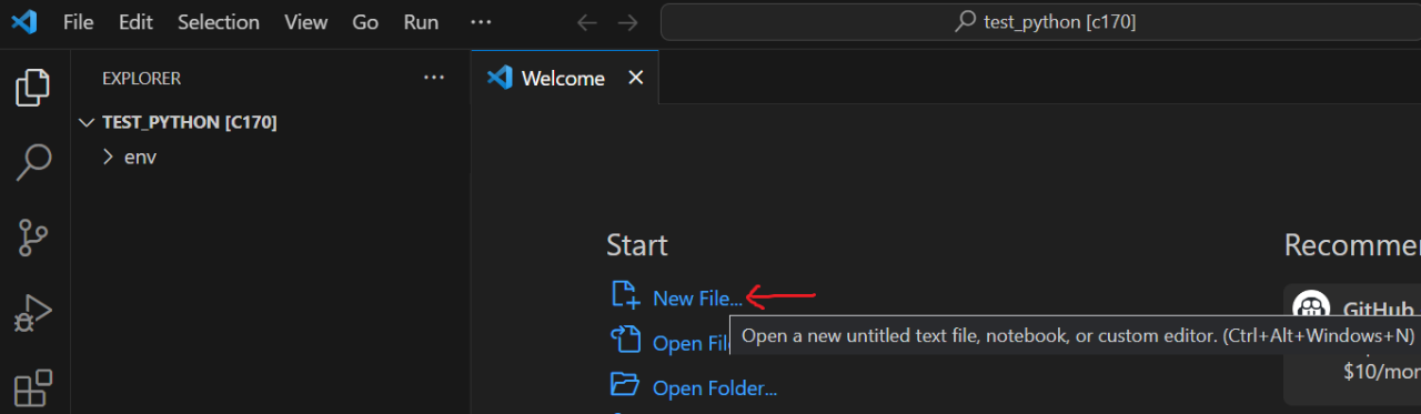 visual studio code python new file