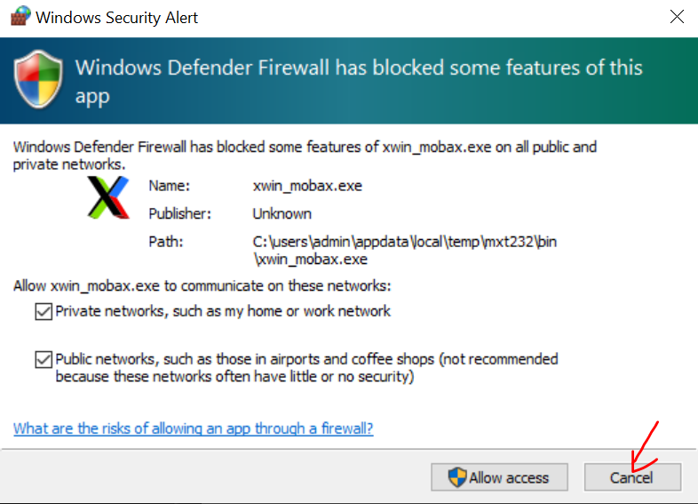mo ba x term firewall pop up