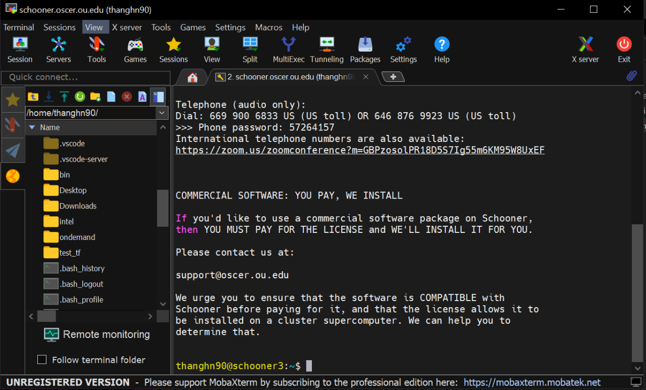 mo ba x term secure shell logged in successfully