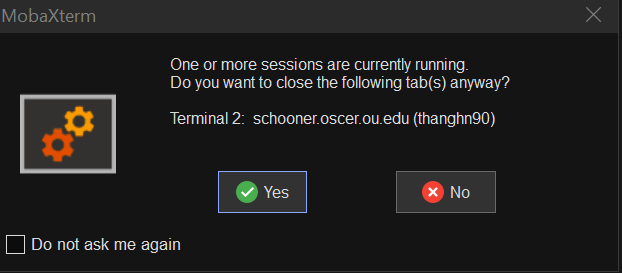 mo ba x term secure shell closing question dialog