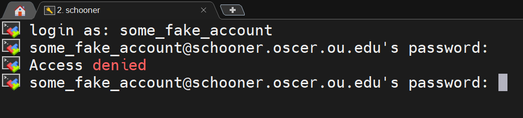 mo ba x term secure shell wrong password access denied