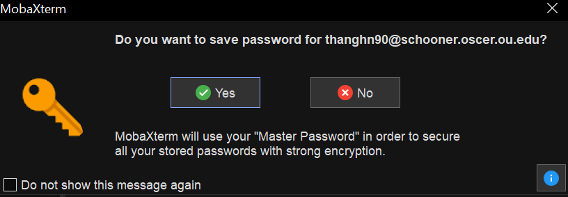 mo ba x term secure shell remember password pop up