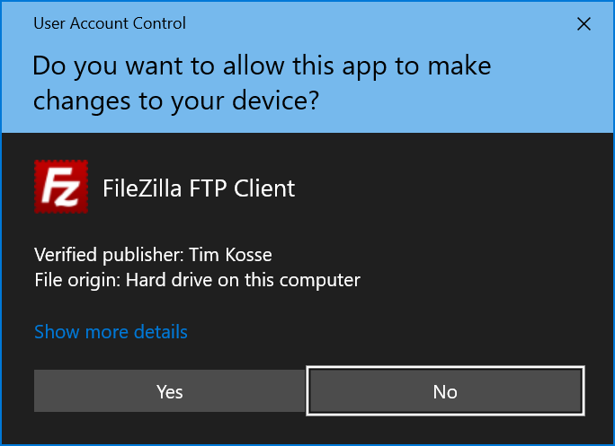 file zilla installer user account control