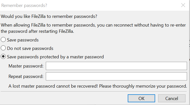 file zilla save password dialog