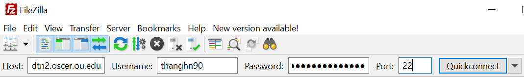 file zilla host name user name password port set up