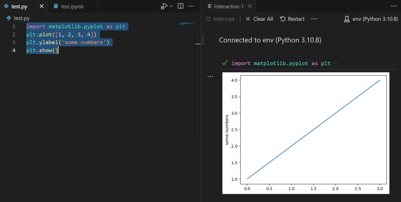 visual studio code python interactive run successful