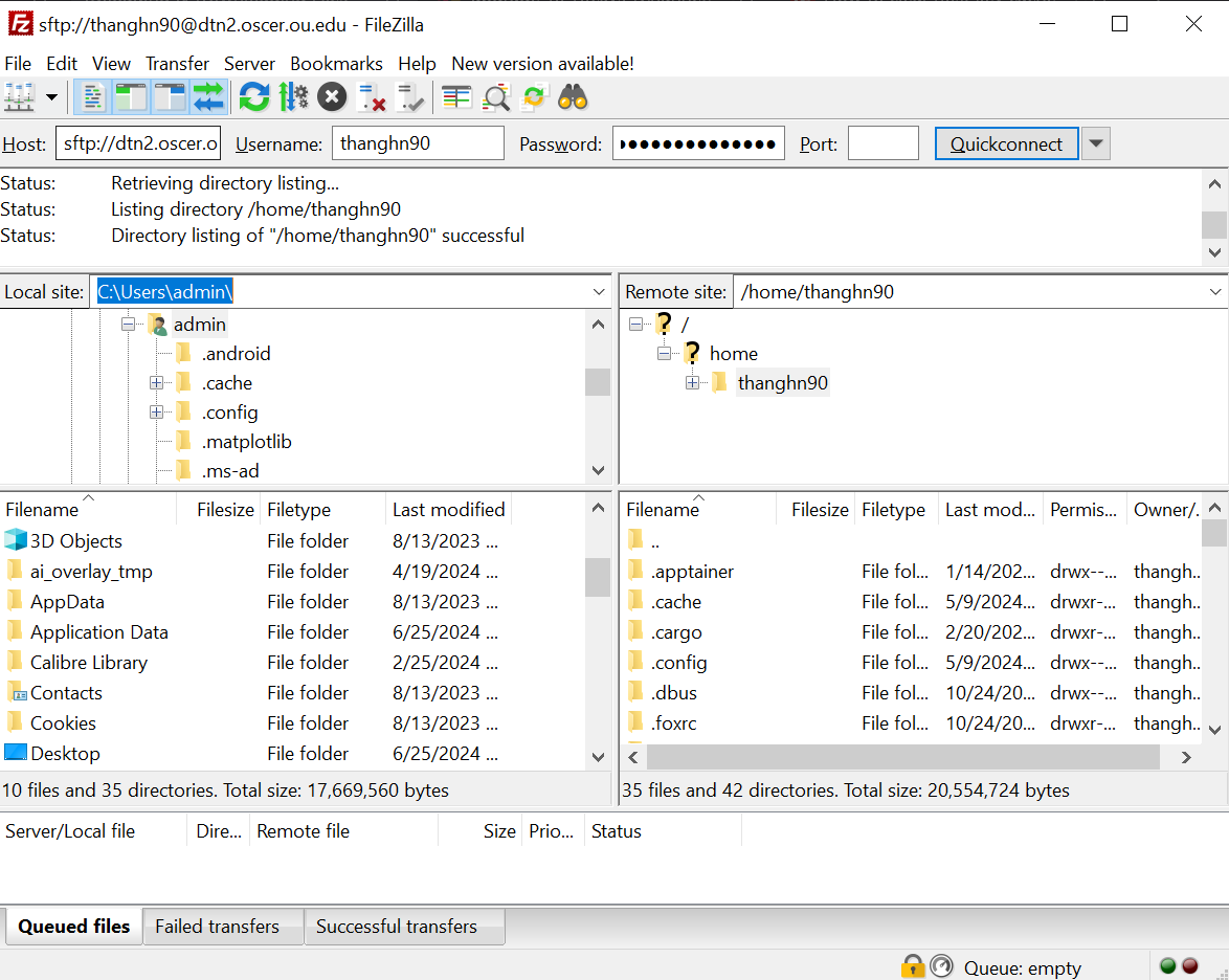 file zilla user interface after successfully connected
