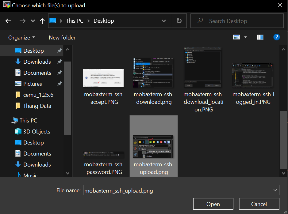 mo ba x term secure shell upload selection