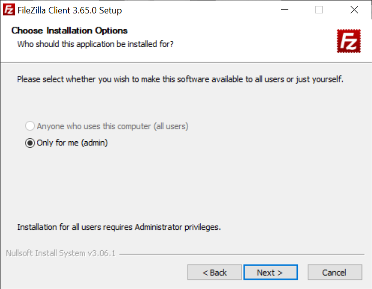 file zilla installer for which user