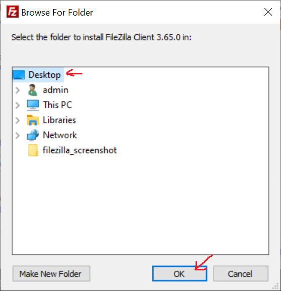 file zilla installer browse location