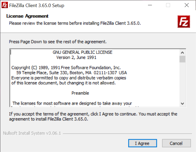 file zilla installer user agreement