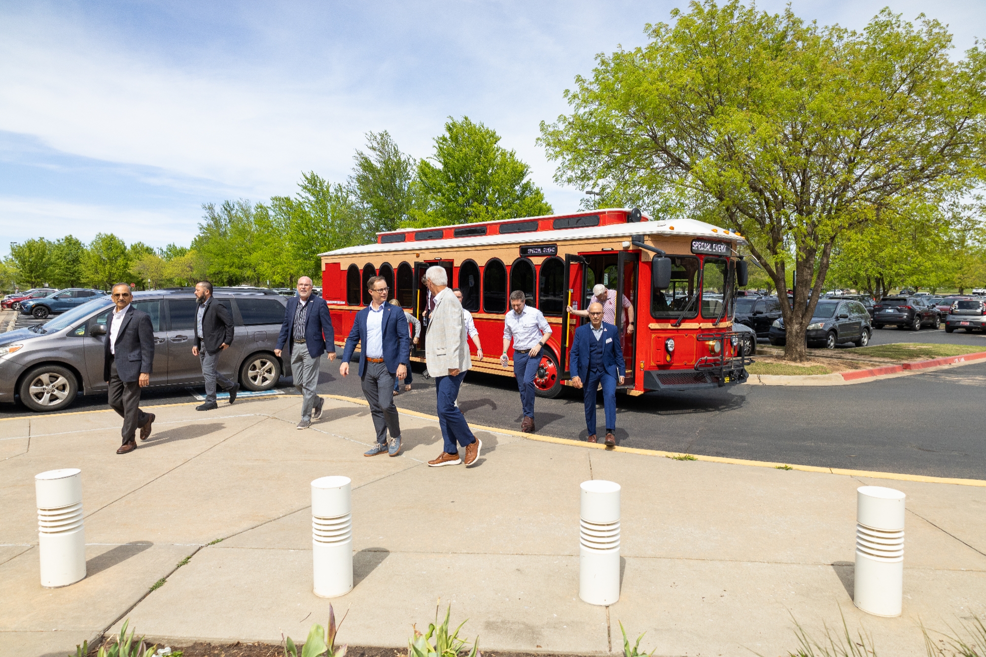 People walking away from a trolley