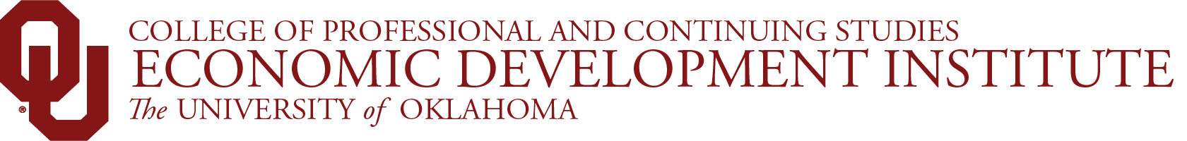 Interlocking O U, College of Professional and Continuing Studies, Economic Development Institute, The University of Oklahoma website wordmark.