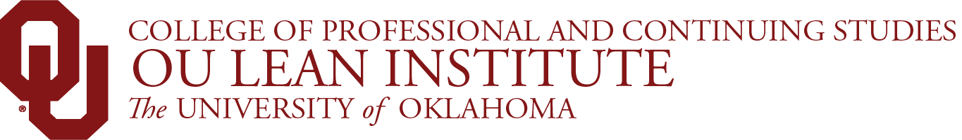 Interlocking OU, College of Professional and Continuing Studies, OU Lean Institute, The University of Oklahoma website wordmark.