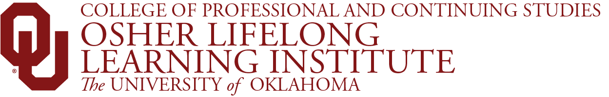 Interlocking OU, College of Professional and Continuing Studies, Osher Lifelong Learning Institute, The University of Oklahoma website wordmark.