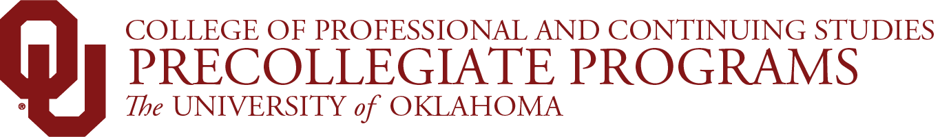 Interlocking OU, College of Professional and Continuing Studies, Precollegiate Programs, The University of Oklahoma website wordmark.