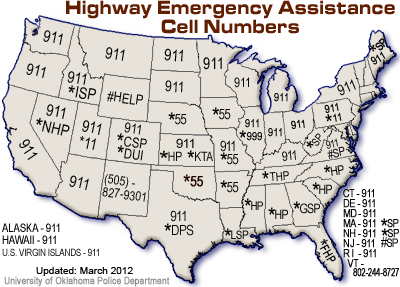 Highway Emergency Assistance Cell Numbers MAP