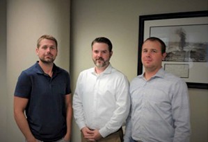 From left: Trey Roper (EMBA student), Aaron Wright (EMBA ’15) and Bryan Mitchell (EMBA ’18)
