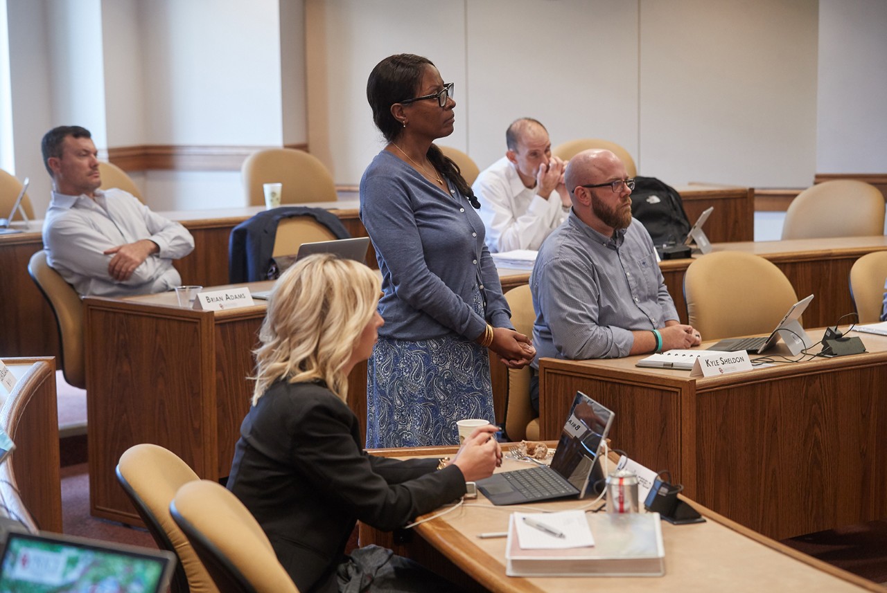 Executive MBA in Energy students pictured in class at University of Oklahoma in Norman.