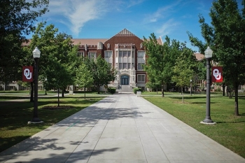 Exterior shot of Adams Hall on the OU campus in Norman, OK