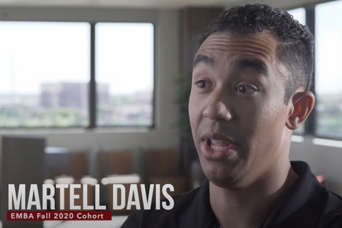 still image of Martell Davis, EMBA Fall 2020 Corhort, from the new EMBA in Aerospace and Defense promotional video