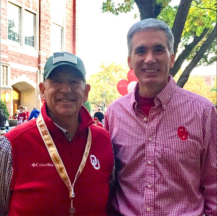 Michael F. Price, left, with Wayne Thomas at the 2019 Price Alumni & Friends Tailgate