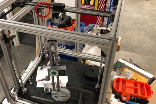 A custom 3D printer frame mid-fabrication machine at the Tom Love Innovation Hub