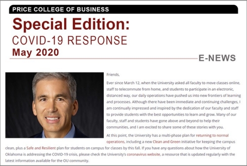 Image of the Price College of Busines Special Edition COVID-19 Response May 2020 E-Newsletter