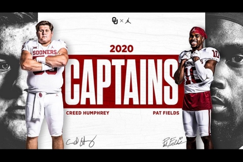 Graphic image of football players which reads: 2020 Captains Creed Humphrey and Pat Fields