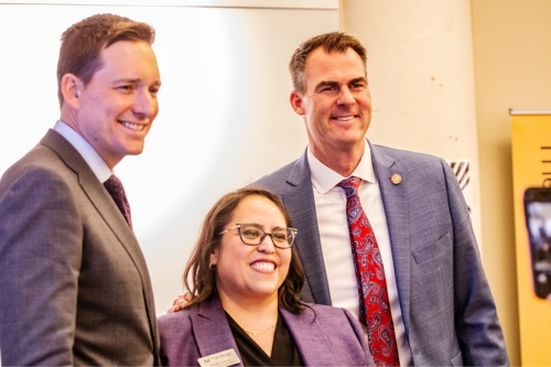 Price Alum Kristin Garcia poses for a photo with Gov. Stitt during the launch of Verge OKC in Bricktown