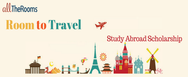 Graphic image of destinations around the world with the words Room to Travel, Study Abroad Scholarships