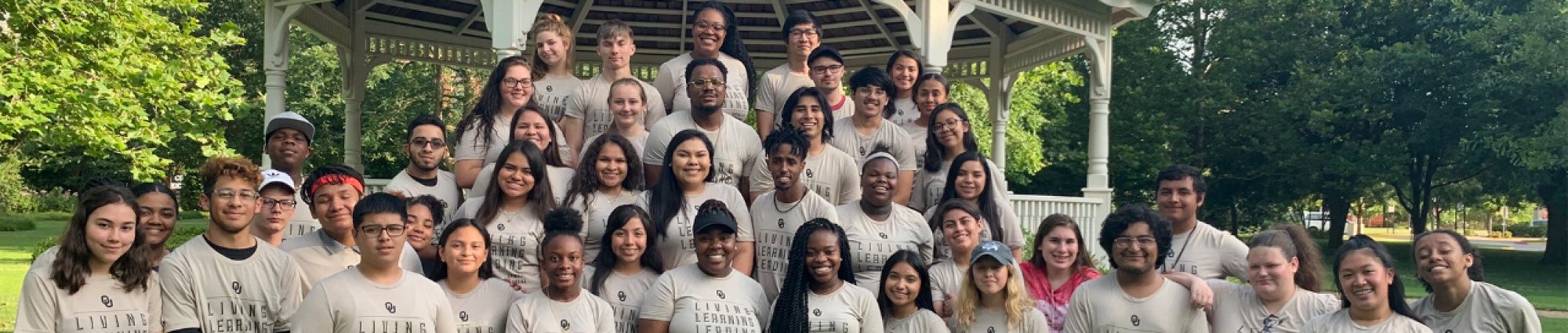 Upward Bound students in front of terrace.