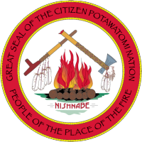 Logo: The Great Seal of the Citizen Potawatomi Nation, People of the Place of the Fire, Nismnabe.
