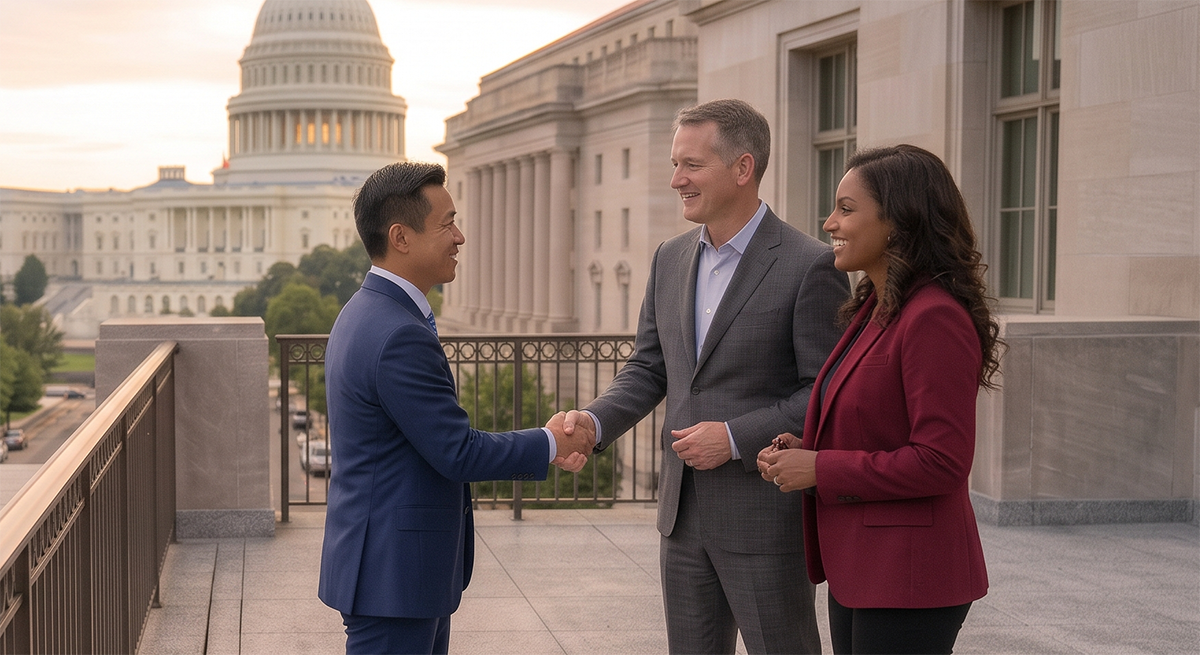 Three researchers meeting in Washington D.C.