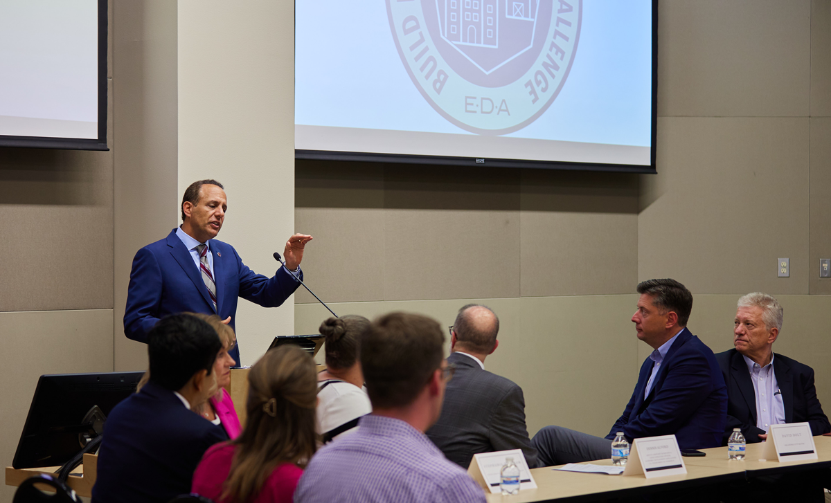 OU President Joseph Harroz, Jr. gave welcome remarks to the roundtable discussion led by Deputy Assistant Secretary Alvord on Sept. 21 in Oklahoma City.