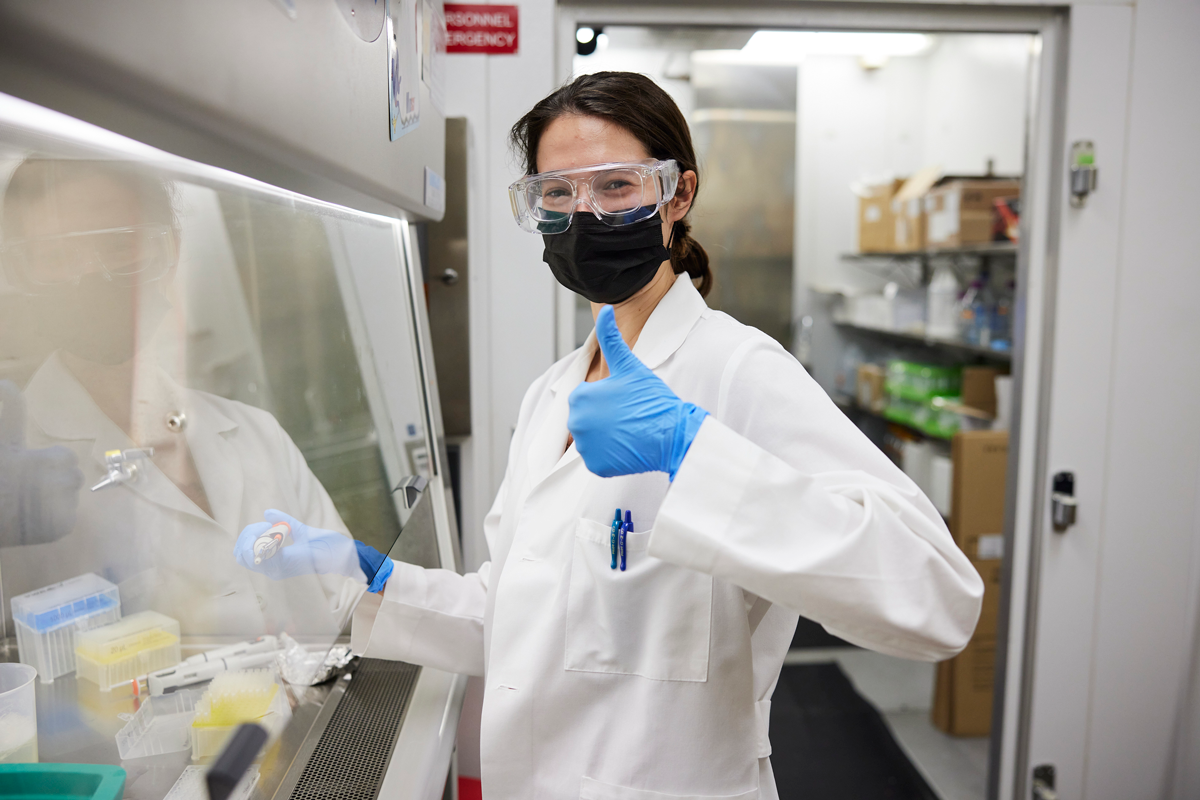 OU doctoral student Monica Ness testing a sample in McCall’s lab.