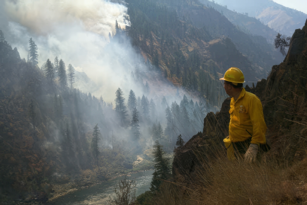 An incident meteorologist works the frontlines of a wildfire in Idaho. Photo provided by NOAA.