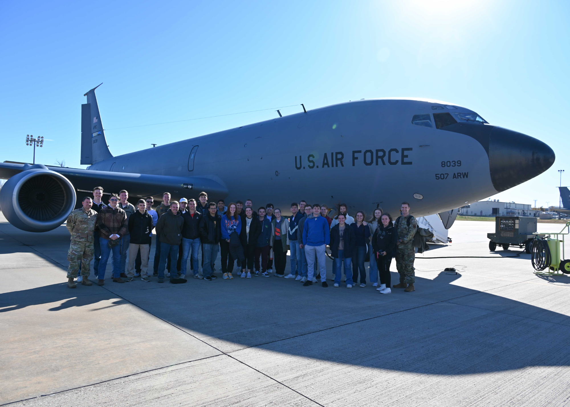 Photo of cadets and cadre in front of KC135